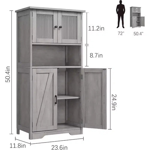 Buffet de ferme de 137 cm avec portes vitrées, étagères réglables, armoire de rangement autoportante pour cuisine, salle de bain, salon