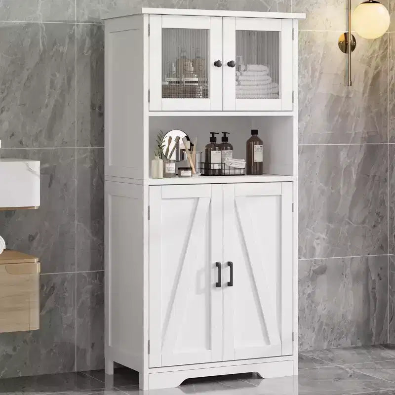 Buffet de ferme de 137 cm avec portes vitrées, étagères réglables, armoire de rangement autoportante pour cuisine, salle de bain, salon