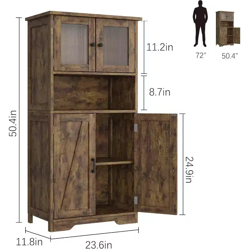 Buffet de ferme de 137 cm avec portes vitrées, étagères réglables, armoire de rangement autoportante pour cuisine, salle de bain, salon