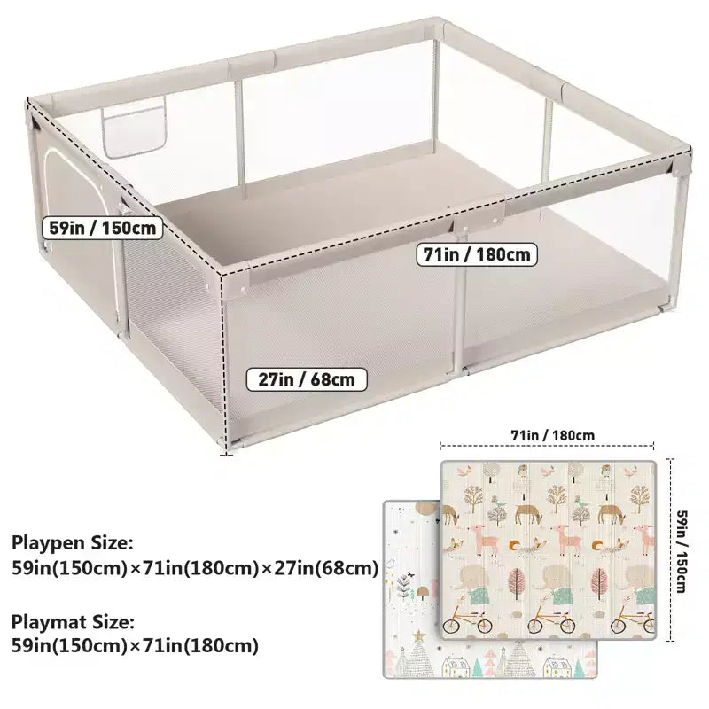 Parc bébé avec tapis 150 x 180 cm, Centre d'activités intérieur et extérieur, Clôture de sécurité pour bébés et tout-petits