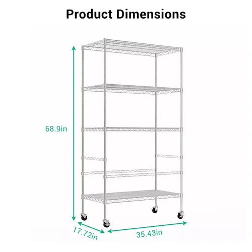 Étagère de rangement utilitaire à 4 niveaux, étagère métallique robuste de 360 kg avec roues, étagères réglables, rayonnages de rangement roulants pour garage, entrepôt