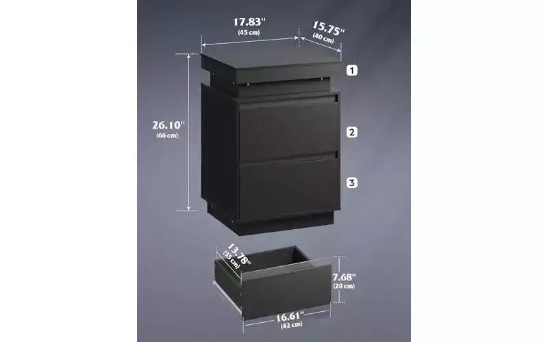 Table de chevet LED avec station de recharge – 2 tiroirs en bois et plateau coulissant, table d'appoint moderne pour chambre et salon