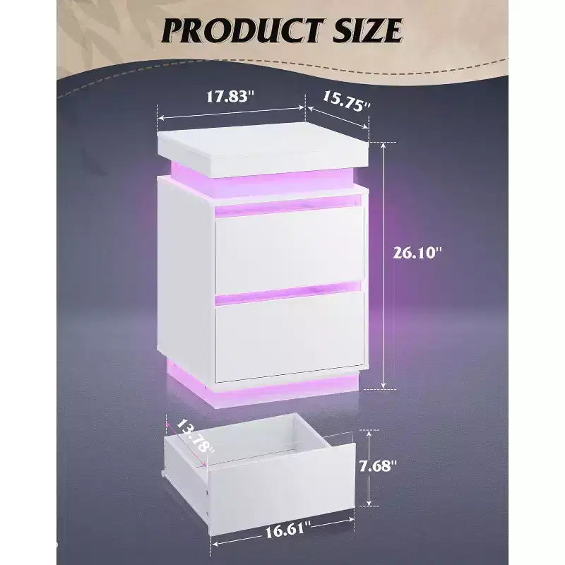 Table de chevet LED avec station de recharge – 2 tiroirs en bois et plateau coulissant, table d'appoint moderne pour chambre et salon