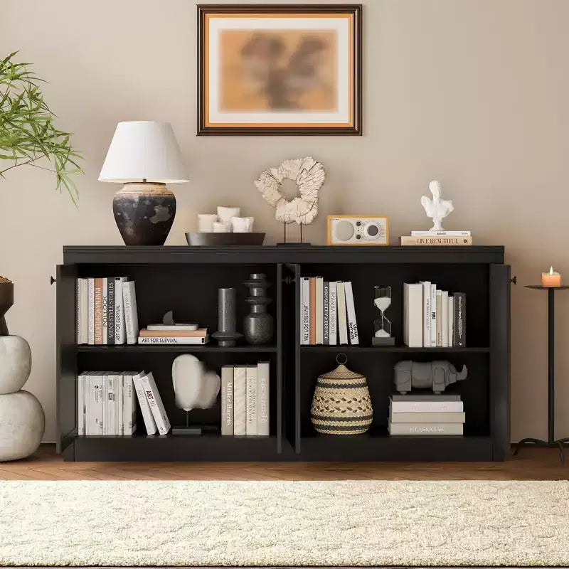 Buffet Rangement Salon 4 Portes 160 cm, Meuble Bas de Rangement pour Bar à Café, Meuble TV Moderne pour Salon