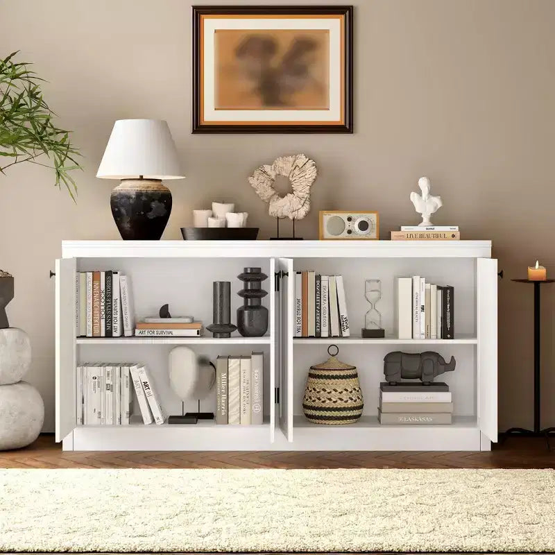 Buffet Rangement Salon 4 Portes 160 cm, Meuble Bas de Rangement pour Bar à Café, Meuble TV Moderne pour Salon
