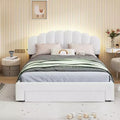 Lit plateforme rembourré, cadre de lit en bois Teddy Fleece avec tiroir et ports USB, pour chambre à coucher, montage facile, blanc