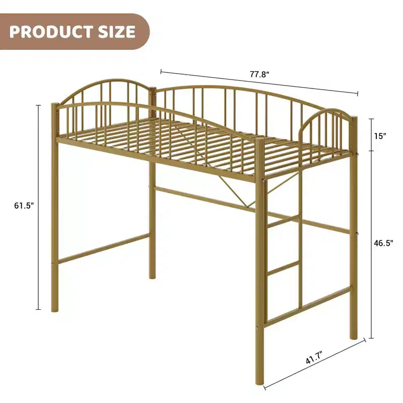 Lit mezzanine jumeau avec escalier et garde-corps arqué, lit plateforme en métal, gain de place, pas besoin de sommier, pour enfants et dortoirs