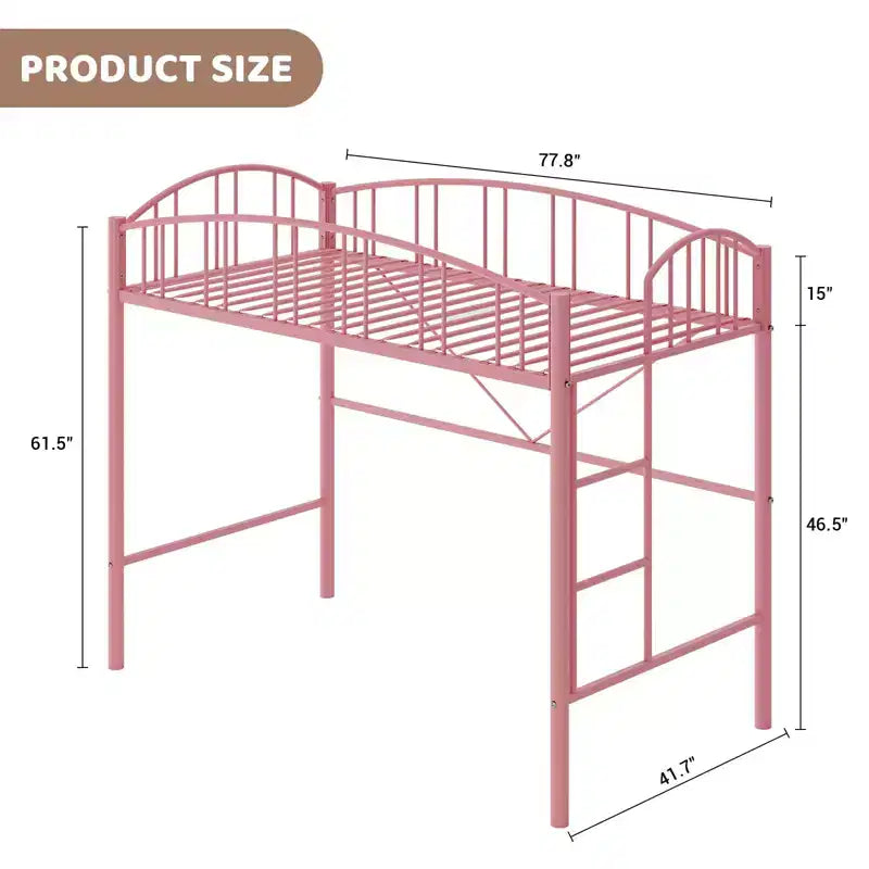Lit mezzanine jumeau avec escalier et garde-corps arqué, lit plateforme en métal, gain de place, pas besoin de sommier, pour enfants et dortoirs