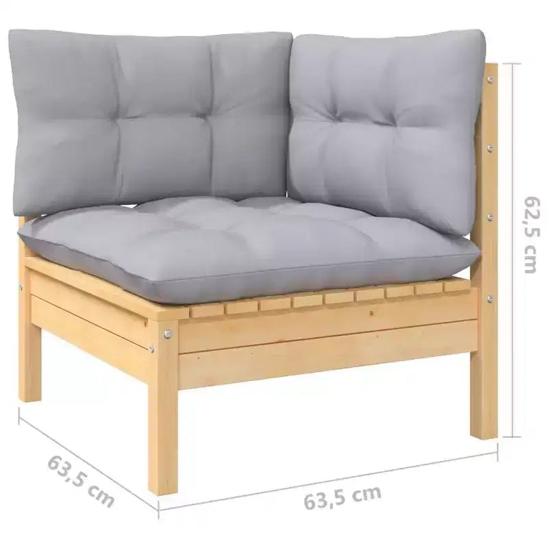 vidaXL Salon de jardin 9 pièces en pin massif avec coussins gris - Marron et gris
