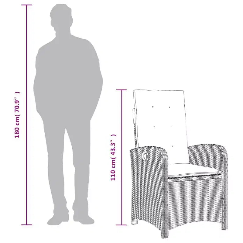 vidaXL Salon de Jardin 7 pièces - Rotin Synthétique Gris avec Coussins Bleu Marine, Chaises Inclinables Ajustables, Table en Verre Trempé pour Jardin/Extérieur