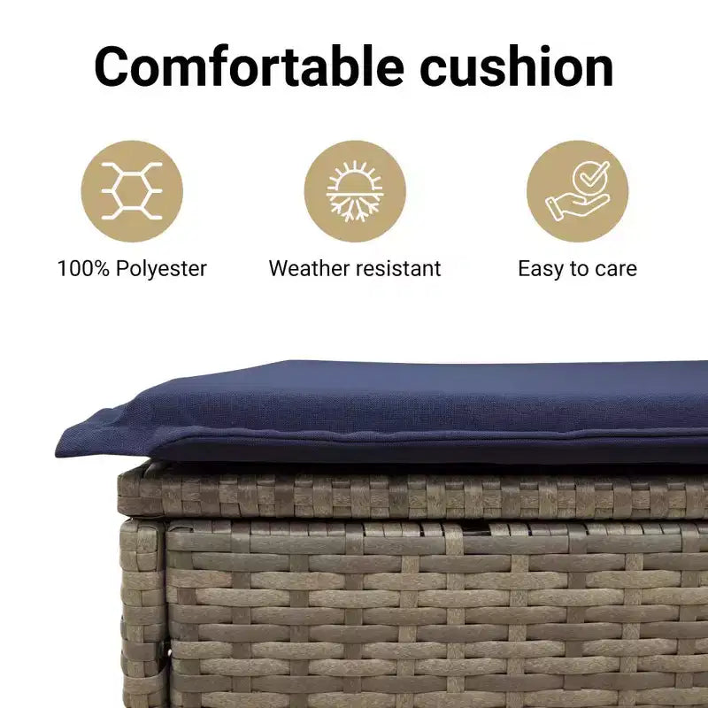 vidaXL Salon de Jardin 7 pièces - Rotin Synthétique Gris avec Coussins Bleu Marine, Chaises Inclinables Ajustables, Table en Verre Trempé pour Jardin/Extérieur