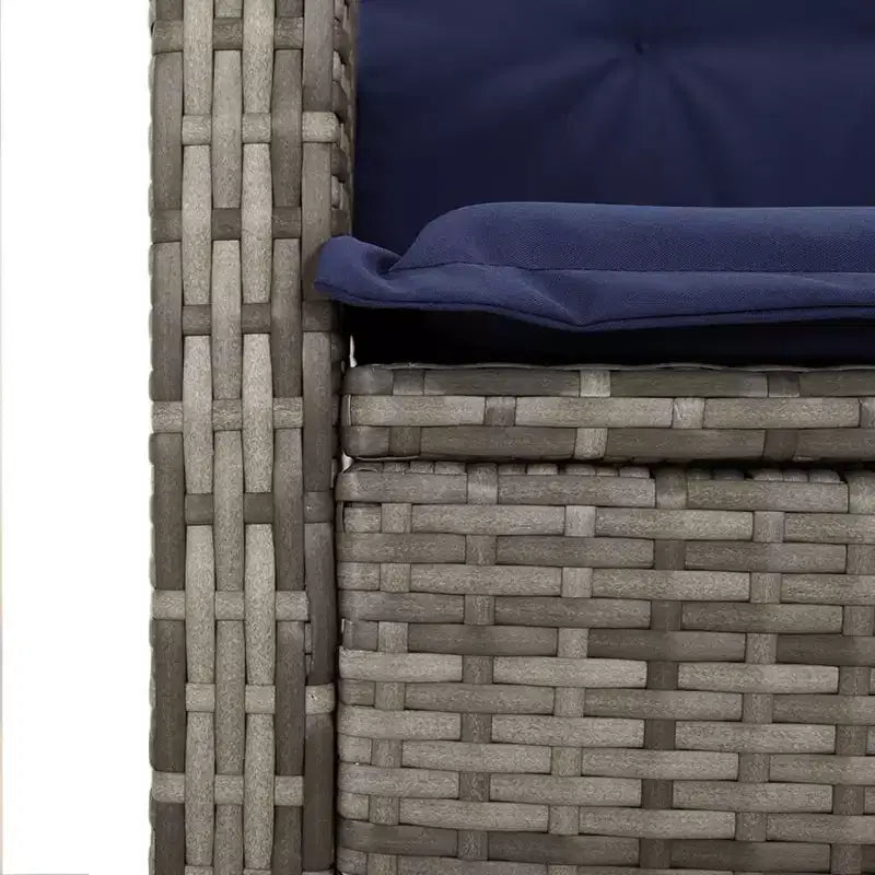 vidaXL Salon de Jardin 7 pièces - Rotin Synthétique Gris avec Coussins Bleu Marine, Chaises Inclinables Ajustables, Table en Verre Trempé pour Jardin/Extérieur