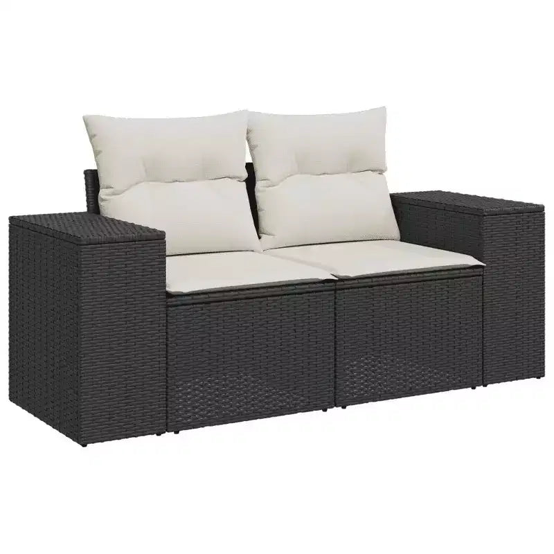 vidaXL Salon de jardin avec coussins 9 pcs en résine tressée - Noir et crème