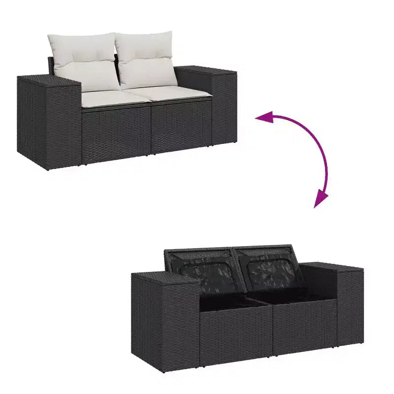 vidaXL Salon de jardin noir résine tressée 7 pièces modulable