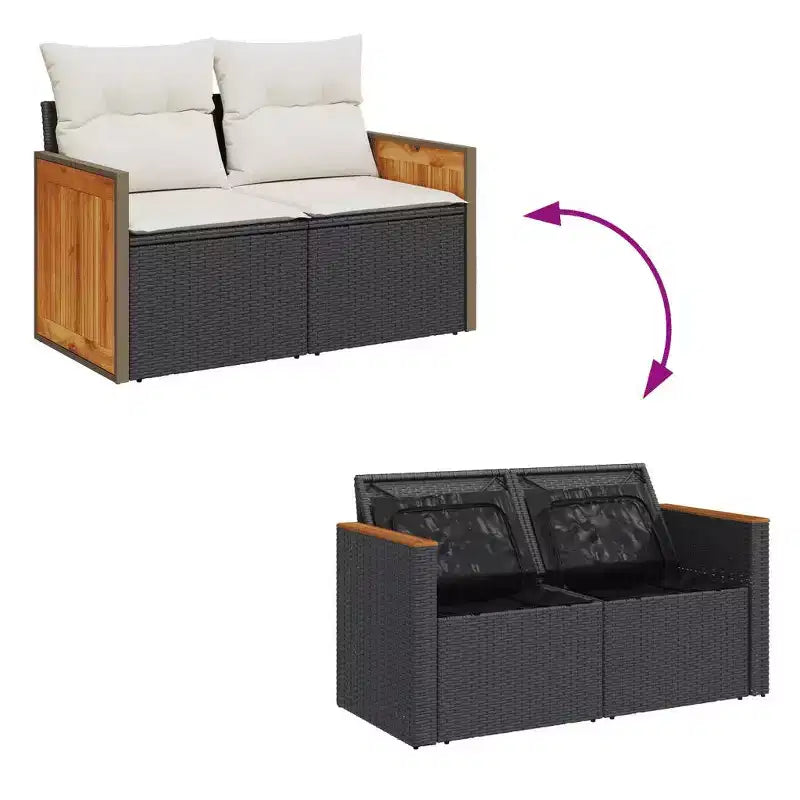 vidaXL Salon de jardin modulaire en rotin PE noir et blanc crème