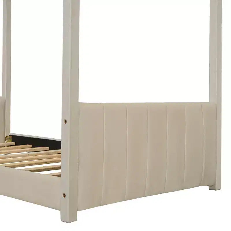 Lit cabane double/grand format pour enfants avec cadre en velours – Beige