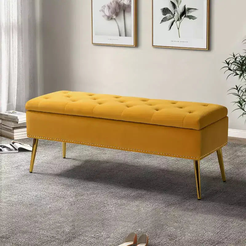 Banc de rangement Hippolytus avec garniture cloutée et capitonnage pour chambre à coucher - Noir