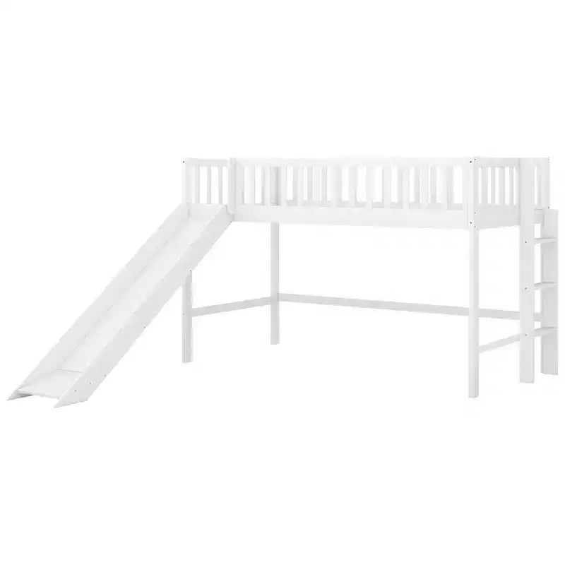 Lit mezzanine enfant 77,4" pour lits jumeaux/doubles avec toboggan, garde-corps de sécurité et échelle