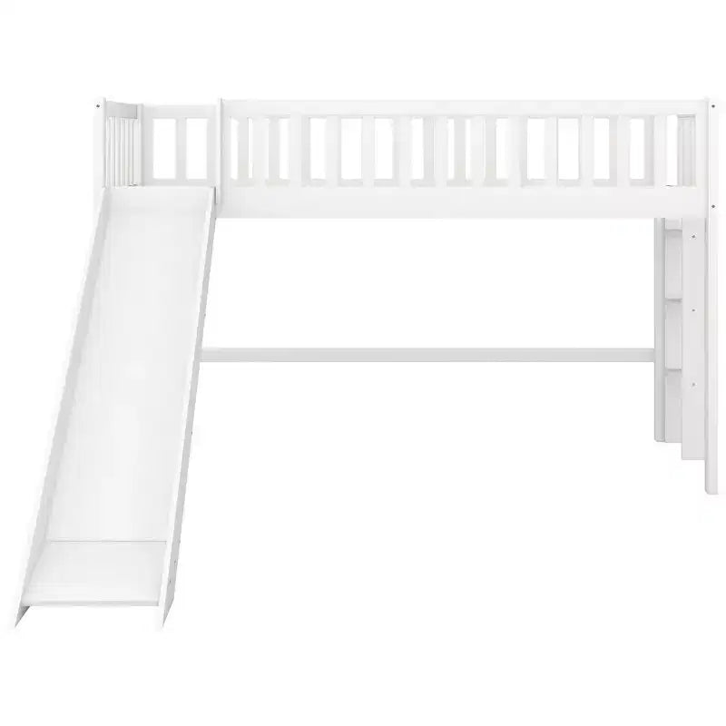 Lit mezzanine enfant 77,4" pour lits jumeaux/doubles avec toboggan, garde-corps de sécurité et échelle