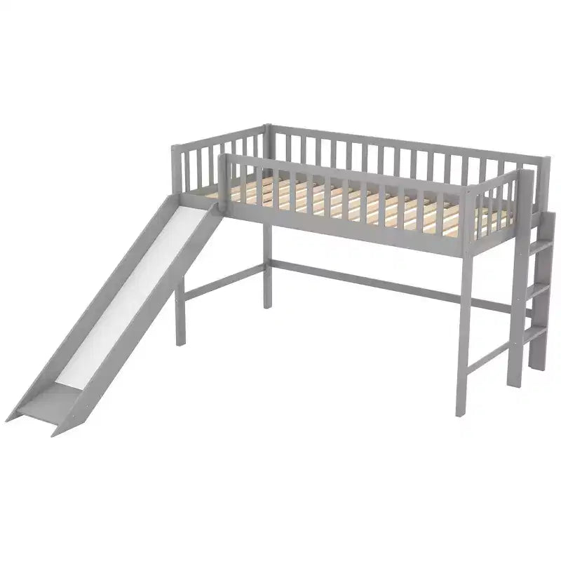 Lit mezzanine enfant 77,4" pour lits jumeaux/doubles avec toboggan, garde-corps de sécurité et échelle