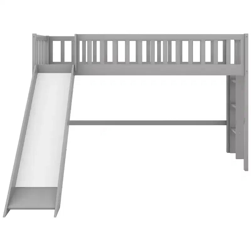 Lit mezzanine enfant 77,4" pour lits jumeaux/doubles avec toboggan, garde-corps de sécurité et échelle