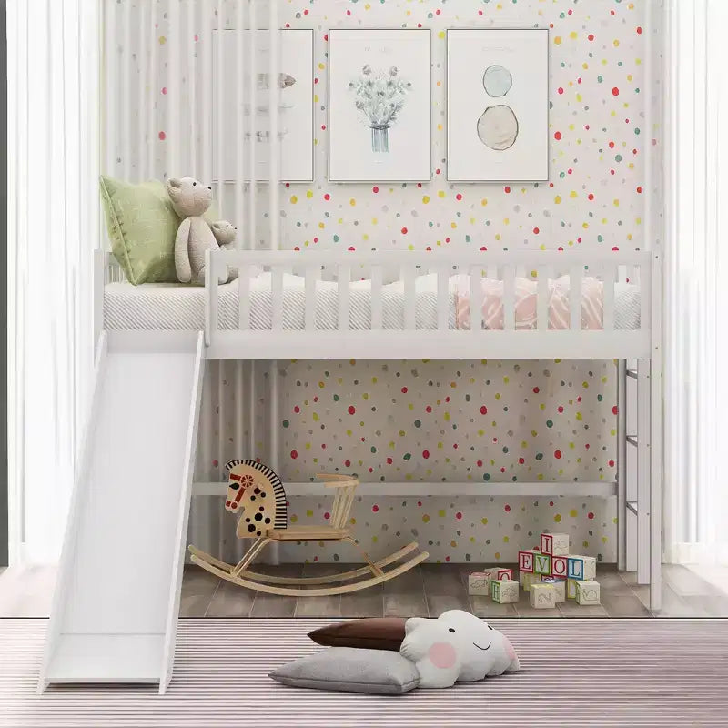 Lit mezzanine enfant 77,4" pour lits jumeaux/doubles avec toboggan, garde-corps de sécurité et échelle