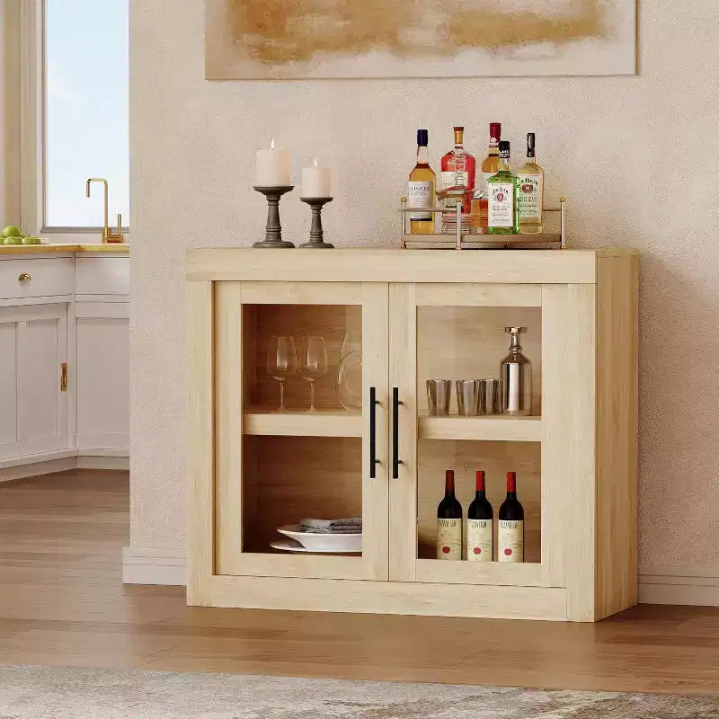 Buffet-vaisselier de 71 pouces avec 4 portes, Armoire d'appoint moderne du milieu du siècle avec rangement pour salon et cuisine, Naturel