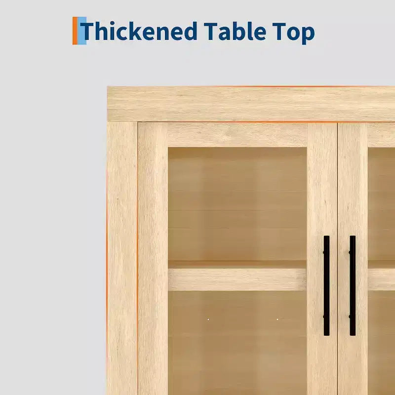 Buffet-vaisselier de 71 pouces avec 4 portes, Armoire d'appoint moderne du milieu du siècle avec rangement pour salon et cuisine, Naturel