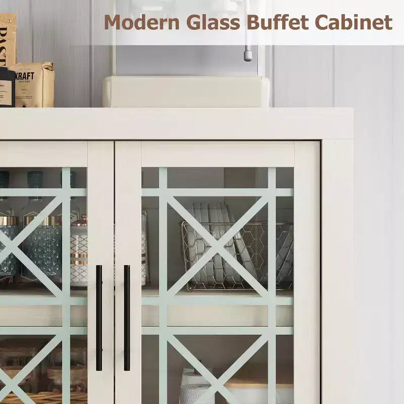 Buffet-vaisselier de 71 pouces avec 4 portes, Armoire d'appoint moderne du milieu du siècle avec rangement pour salon et cuisine, Naturel