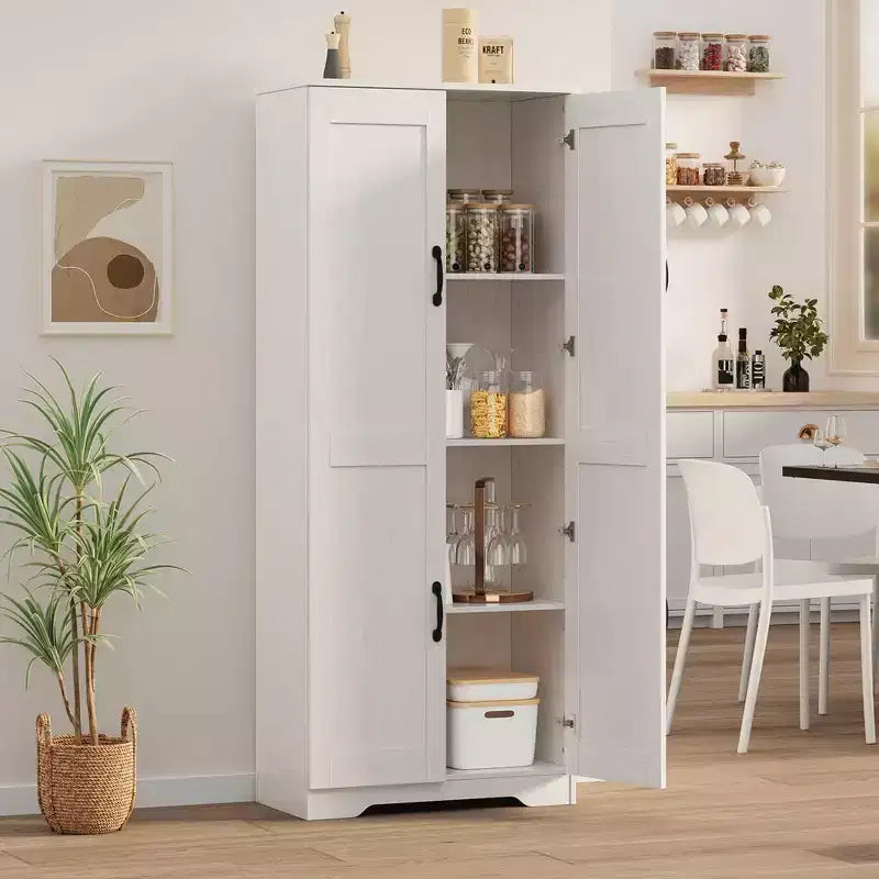 Meuble de rangement de cuisine, armoire de rangement blanche autoportante, buffet de 152 cm, armoire de salle de bain haute