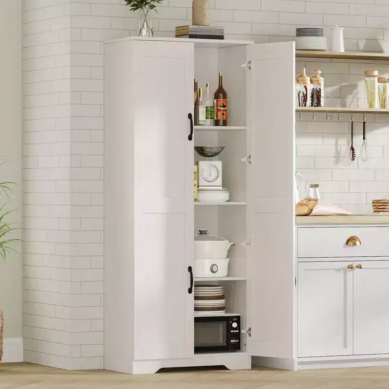 Meuble de rangement de cuisine, armoire de rangement blanche autoportante, buffet de 152 cm, armoire de salle de bain haute
