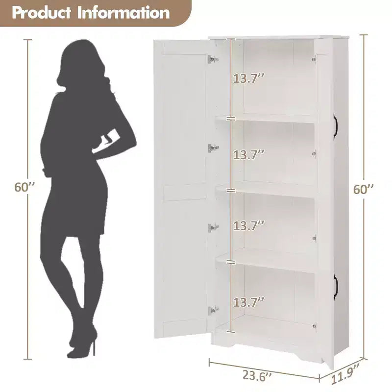 Meuble de rangement de cuisine, armoire de rangement blanche autoportante, buffet de 152 cm, armoire de salle de bain haute