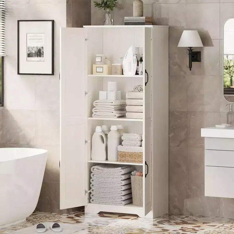 Meuble de rangement de cuisine, armoire de rangement blanche autoportante, buffet de 152 cm, armoire de salle de bain haute