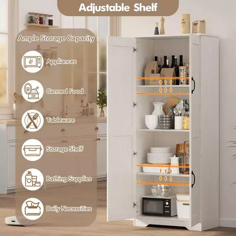 Meuble de rangement de cuisine, armoire de rangement blanche autoportante, buffet de 152 cm, armoire de salle de bain haute