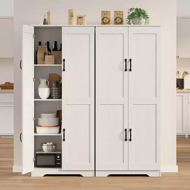 Meuble de rangement de cuisine, armoire de rangement blanche autoportante, buffet de 152 cm, armoire de salle de bain haute