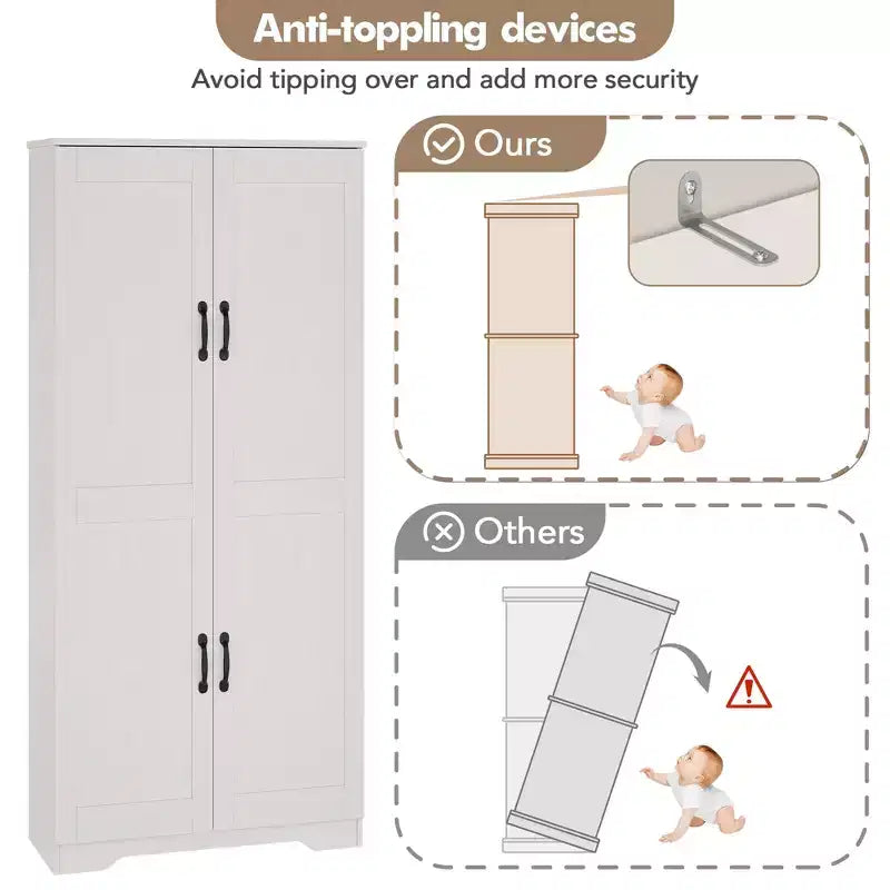 Meuble de rangement de cuisine, armoire de rangement blanche autoportante, buffet de 152 cm, armoire de salle de bain haute