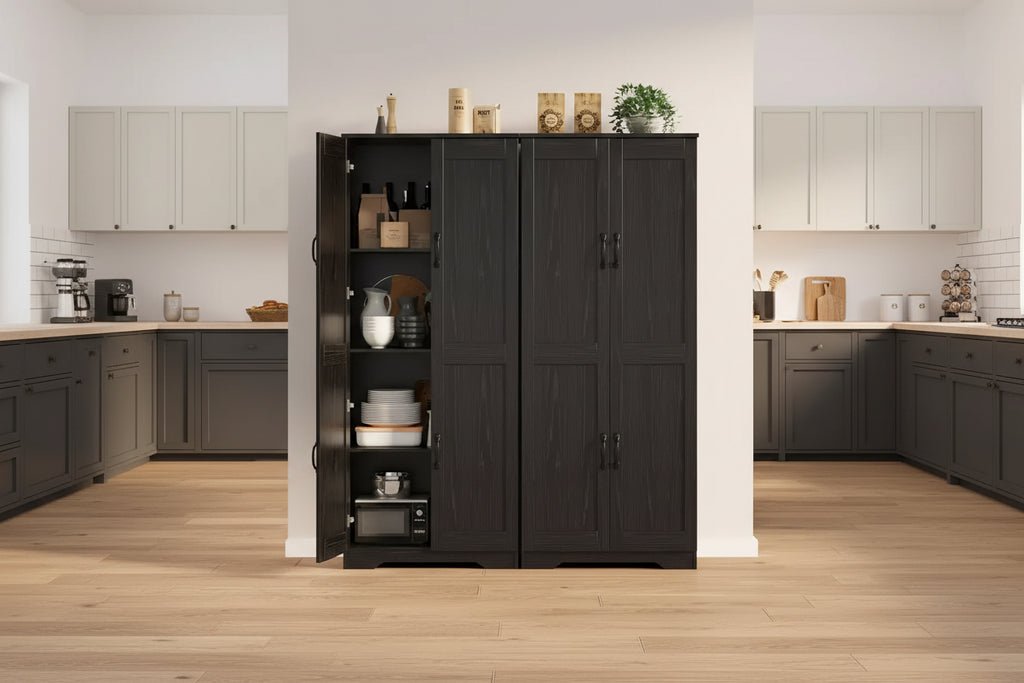 Meuble de rangement de cuisine, armoire de rangement blanche autoportante, buffet de 152 cm, armoire de salle de bain haute