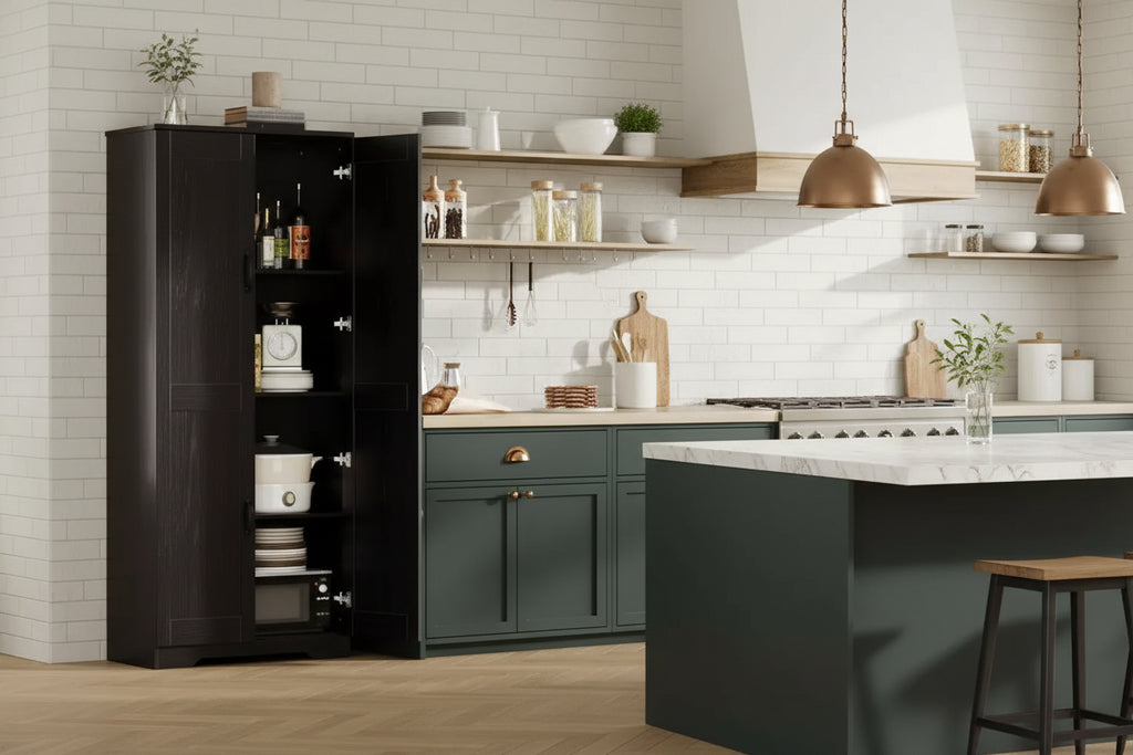 Kitchen Pantry Cabinet, Freestanding White Pantry Storage Cabinet, 60 Cupboard, Tall Bathroom Storage Cabinet