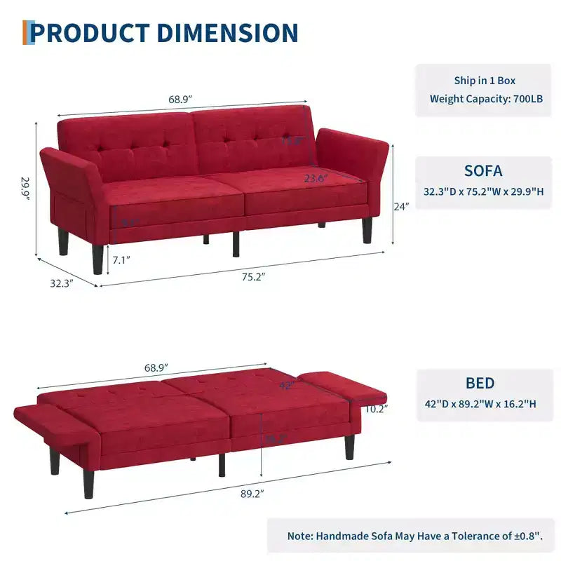 Canapé-lit futon de 89 pouces, canapé-lit convertible avec dossier et accoudoirs réglables, canapé-lit futon moderne