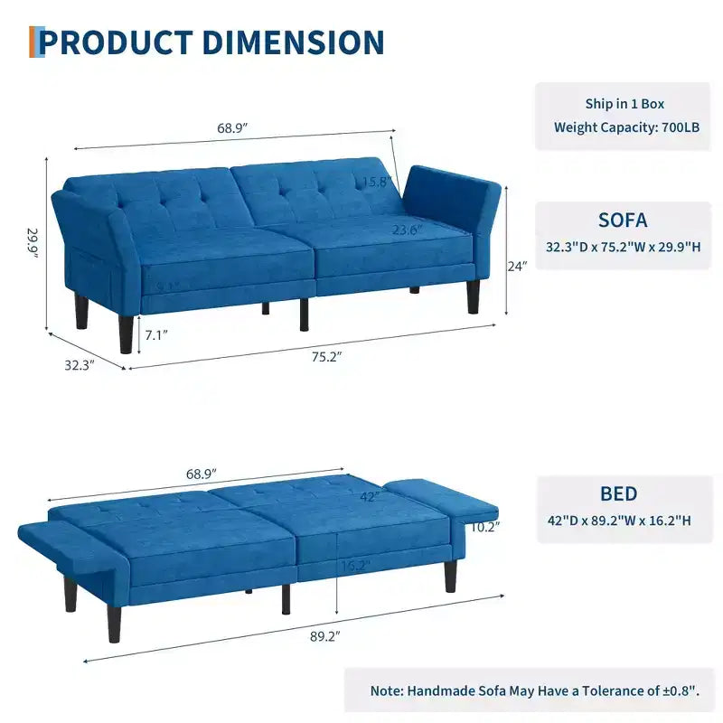 Canapé-lit futon de 89 pouces, canapé-lit convertible avec dossier et accoudoirs réglables, canapé-lit futon moderne