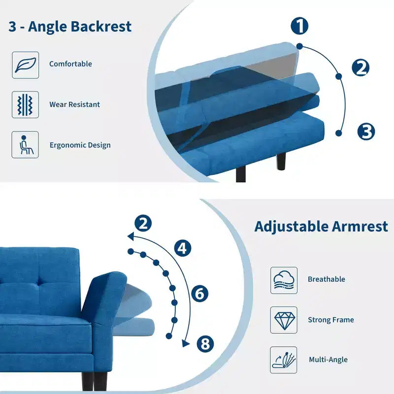 Canapé-lit futon de 89 pouces, canapé-lit convertible avec dossier et accoudoirs réglables, canapé-lit futon moderne