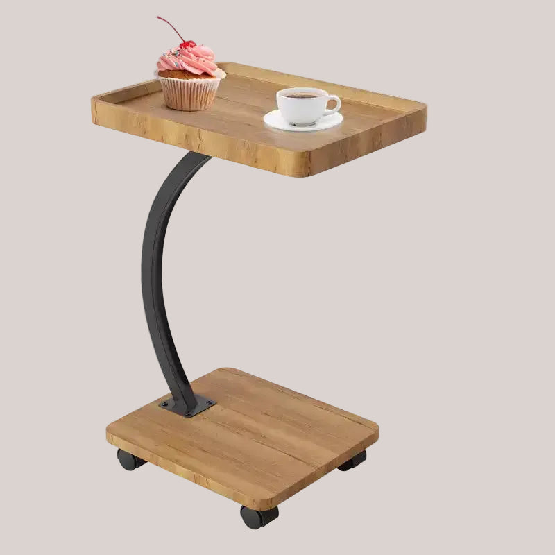 End Table with Rolling Wheels, Small Bed Stand, Wooden 360 Rotating TV Tray, for Living Room, Bedroom