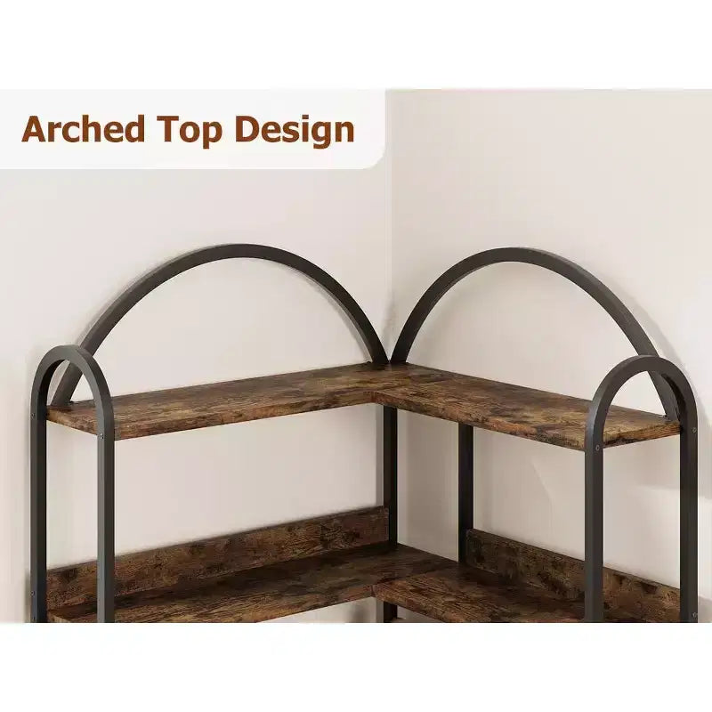 Étagère d'Angle Industrielle, Étagère en Forme de L à 5 Niveaux avec Cadre Métallique, Grande Bibliothèque pour Salon et Chambre