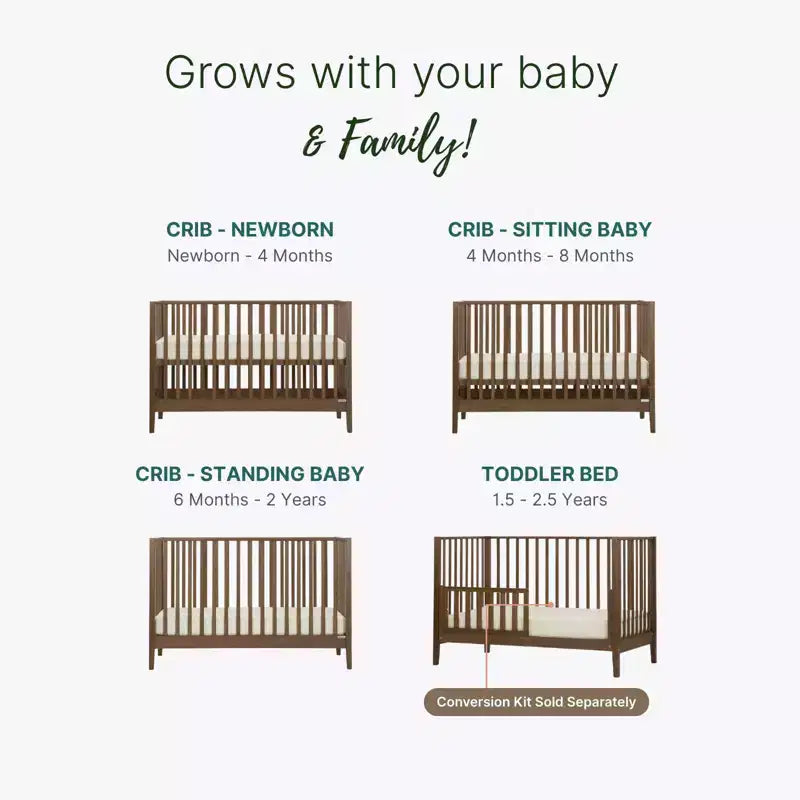 Lit de bébé 3-en-1 convertible, hêtre massif, certifié GREENGUARD Gold, fabriqué en Italie