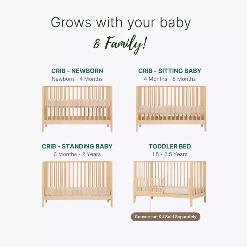 Lit de bébé 3-en-1 convertible, hêtre massif, certifié GREENGUARD Gold, fabriqué en Italie