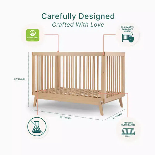 Lit de bébé convertible 3-en-1, en hêtre européen massif, certifié GREENGUARD Gold, fabriqué en Italie