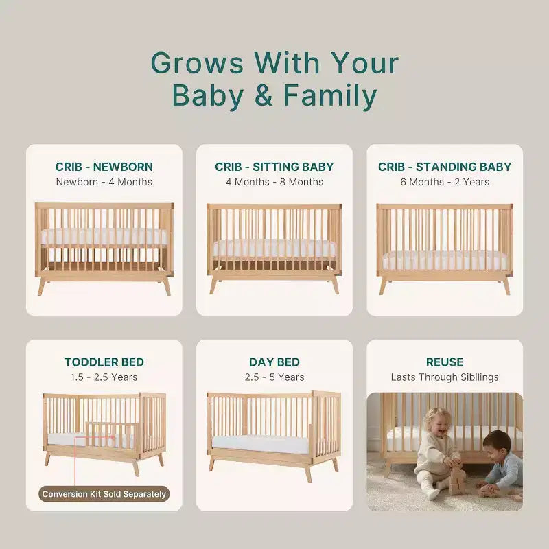Lit de bébé convertible 3-en-1, en hêtre européen massif, certifié GREENGUARD Gold, fabriqué en Italie