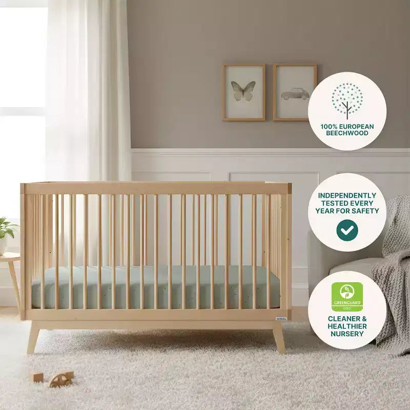 Lit de bébé convertible 3-en-1, en hêtre européen massif, certifié GREENGUARD Gold, fabriqué en Italie