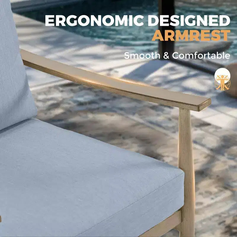 HAPPATIO Ensemble de conversation de jardin 6 pièces en aluminium avec 1 causeuse, table basse, 2 fauteuils pivotants et repose-pieds