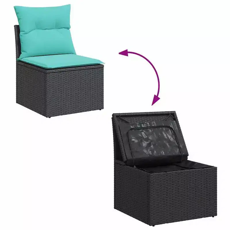 vidaXL Salon de jardin avec coussins Ensemble de conversation 7 pièces Poly rotin Acacia - Noir